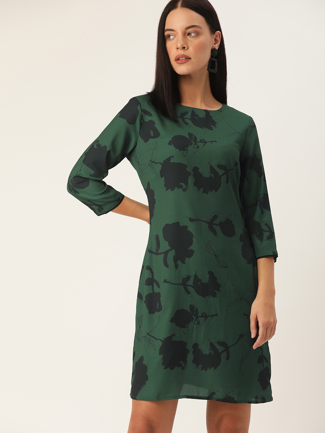

her by invictus Women Green & Black Floral Printed Sheath Dress