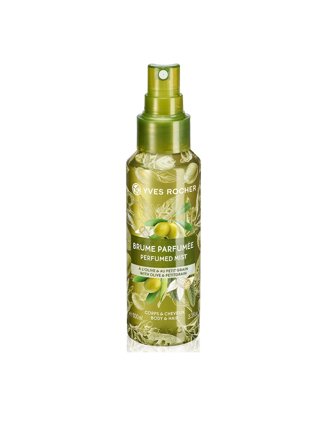 

Yves Rocher Olive & Petitgrain Perfumed Sustainable Body & Hair Mist 100ml, Green