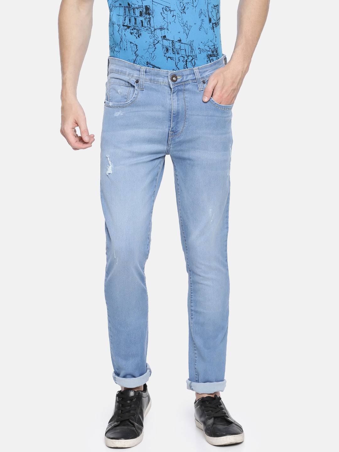 

Pepe Jeans Men Blue Vapour Slim Fit Low-Rise Low Distress Stretchable Jeans