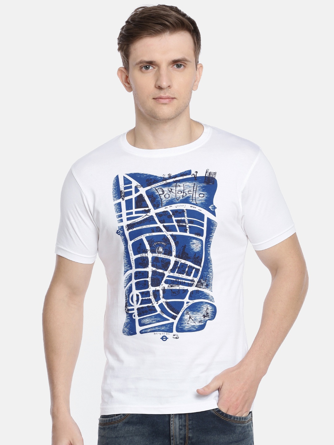 

Pepe Jeans Men White Printed Slim Fit Round Neck Pure Cotton T-shirt