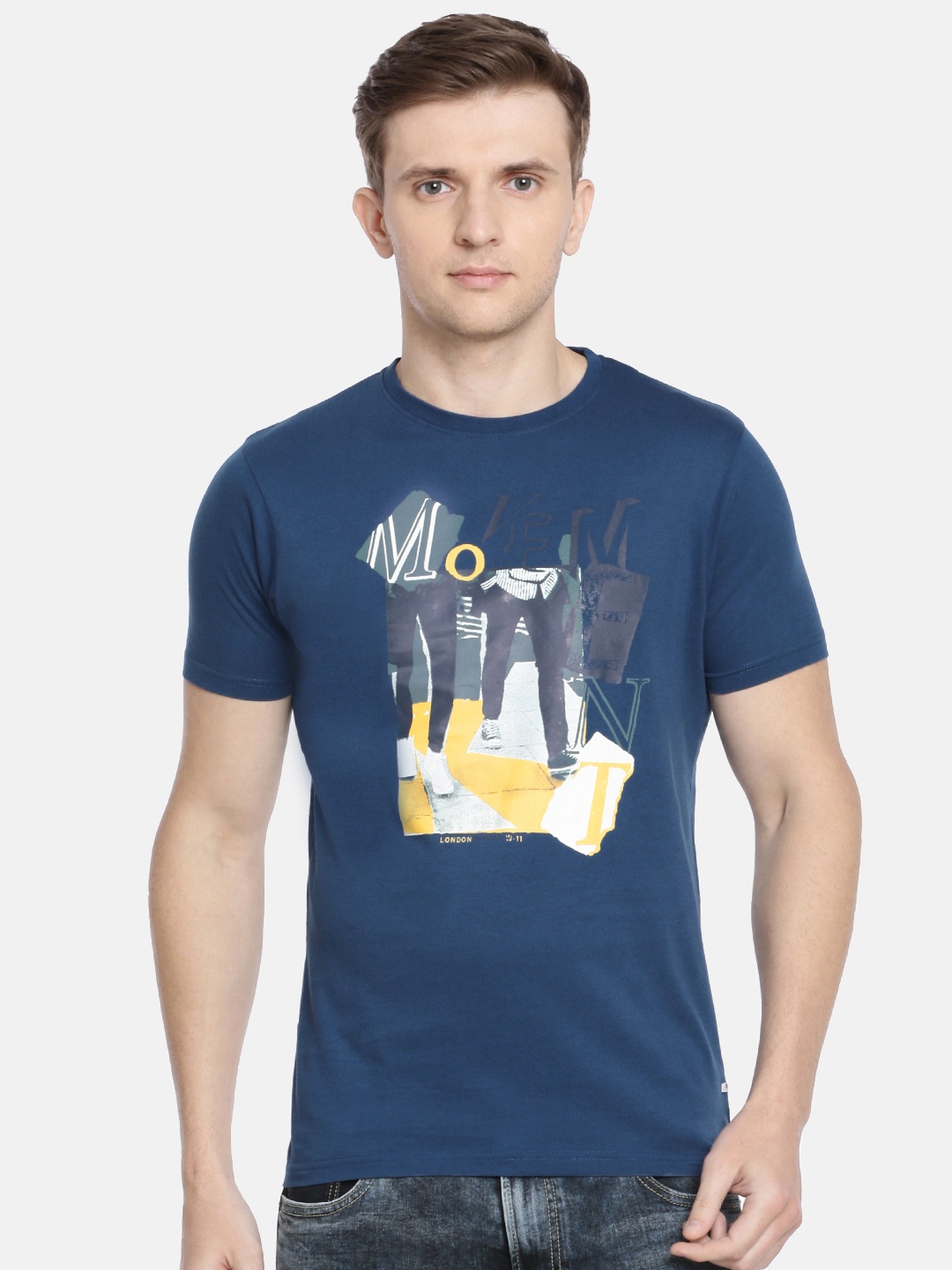 

Pepe Jeans Men Navy Blue Slim Fit Printed Round Neck Pure Cotton T-shirt