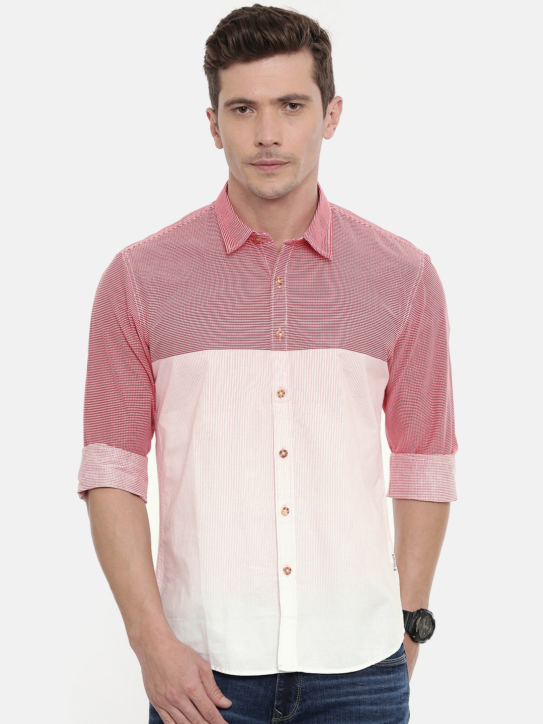 

Pepe Jeans Men Red & White Sparky Slim Fit Striped Casual Shirt