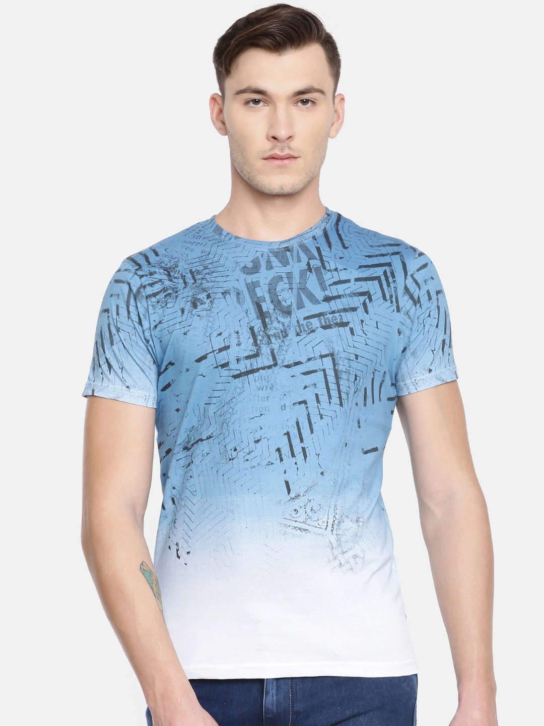 

Pepe Jeans Men Blue Printed Slim Fit Round Neck Pure Cotton T-shirt