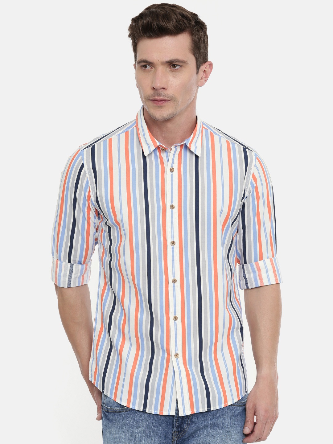 

Pepe Jeans Men Multicoloured Slim Fit Striped Casual Shirt, Multi