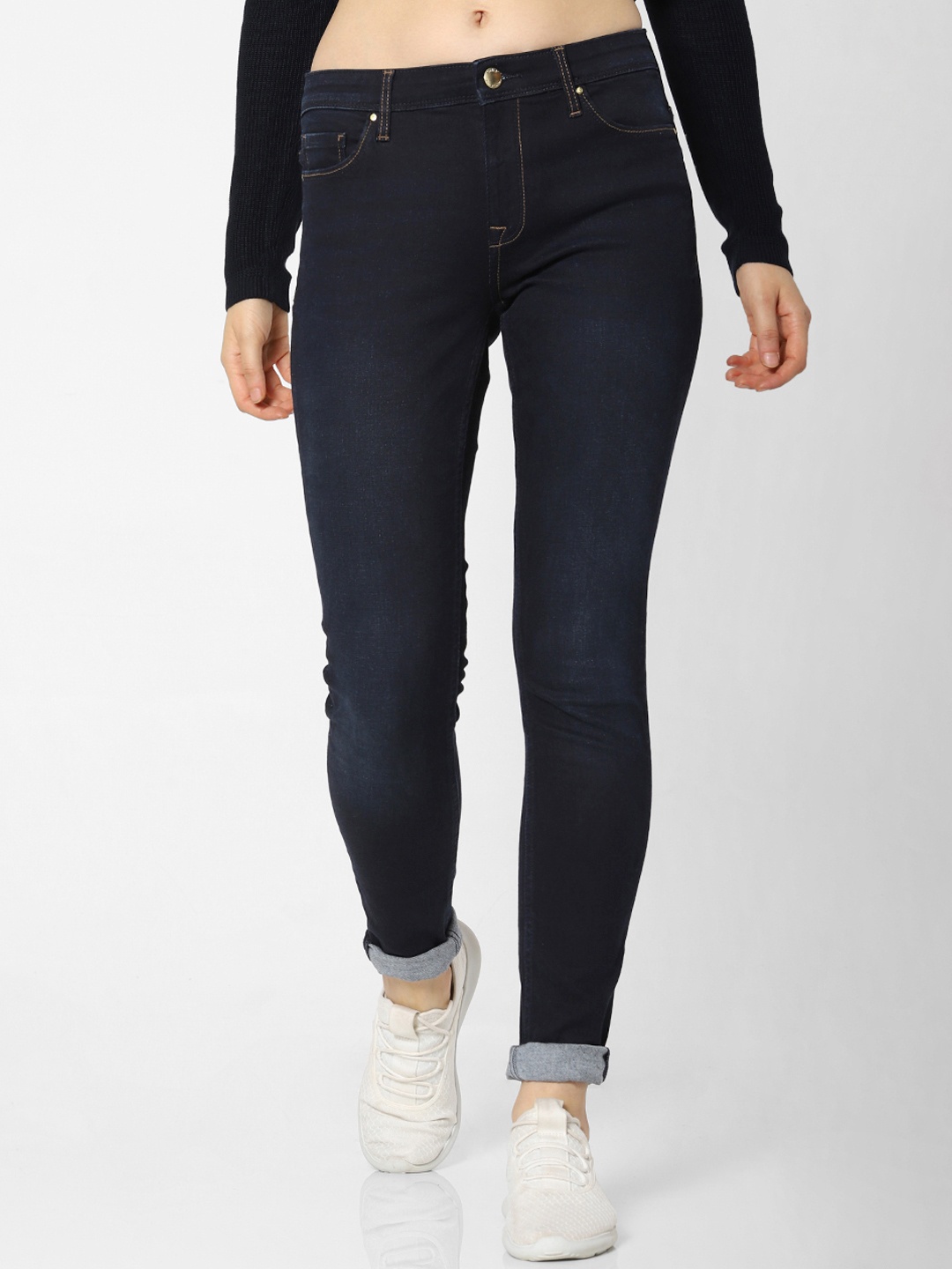 

ONLY Women Blue Carmen Skinny Fit Mid-Rise Clean Look Stretchable Jeans