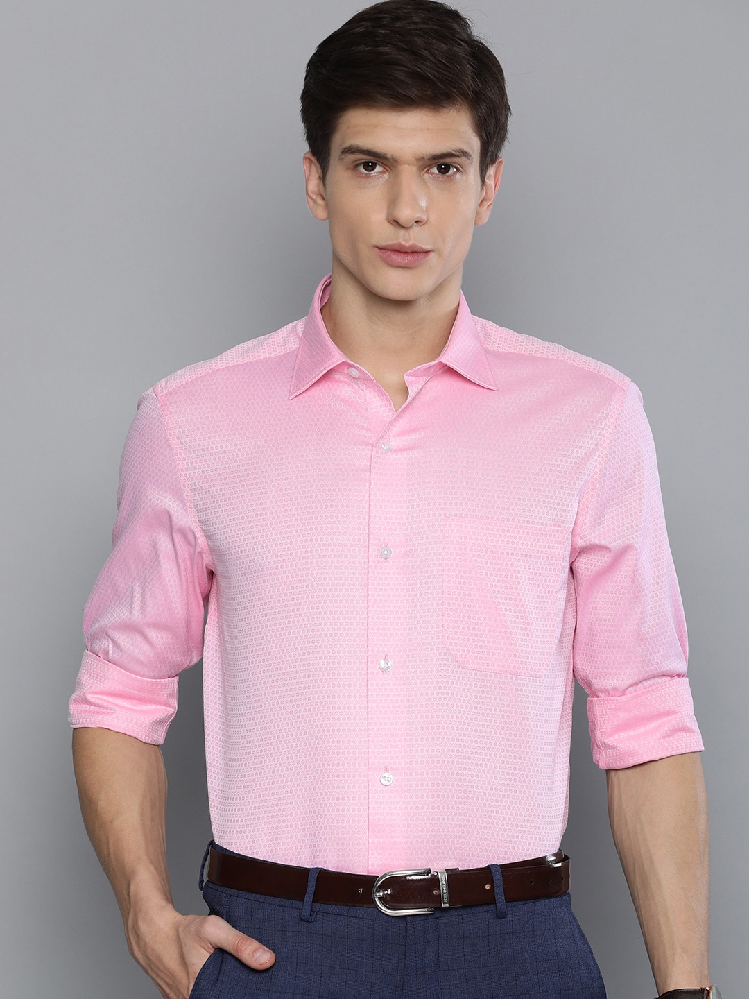 

Louis Philippe Men Pink Classic Fit Self Design Formal Shirt