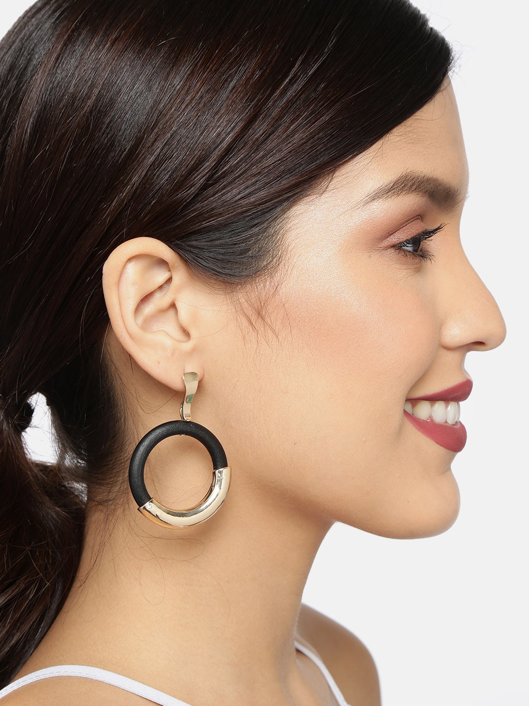 

Ayesha Gold-Toned & Black Circular Drop Earrings