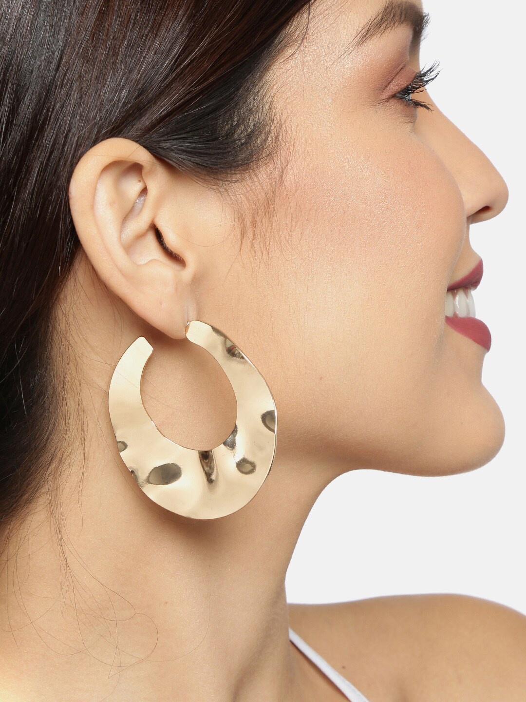 

Ayesha Gold-Plated Oversized Chunky Hammered Statement Half Hoop Earrings