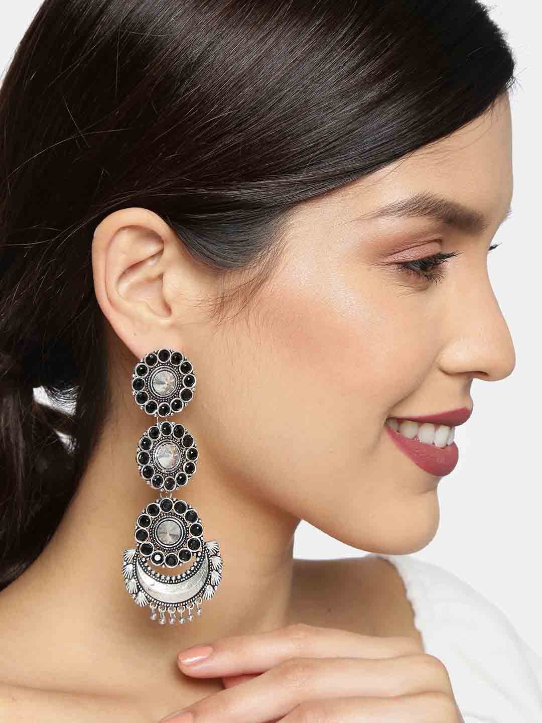 

Ayesha Ethnic Oxidized Circular Drop Earrings, Silver