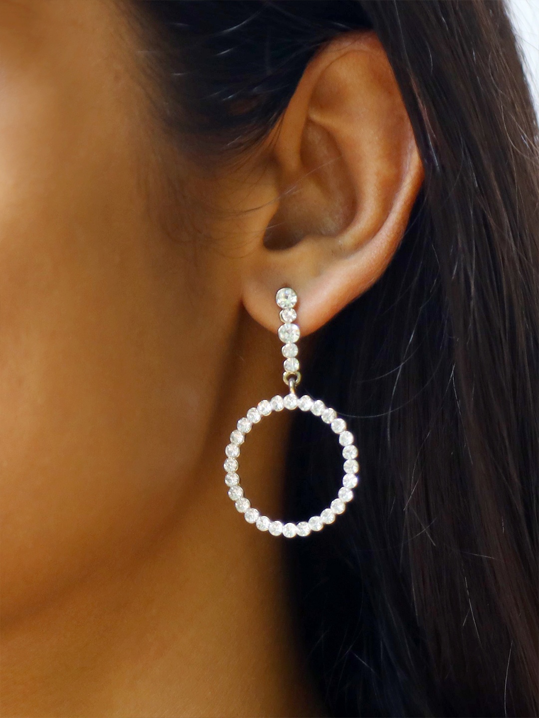 

Ayesha Gold-Toned Contemporary Circular Diamante Drop Earrings