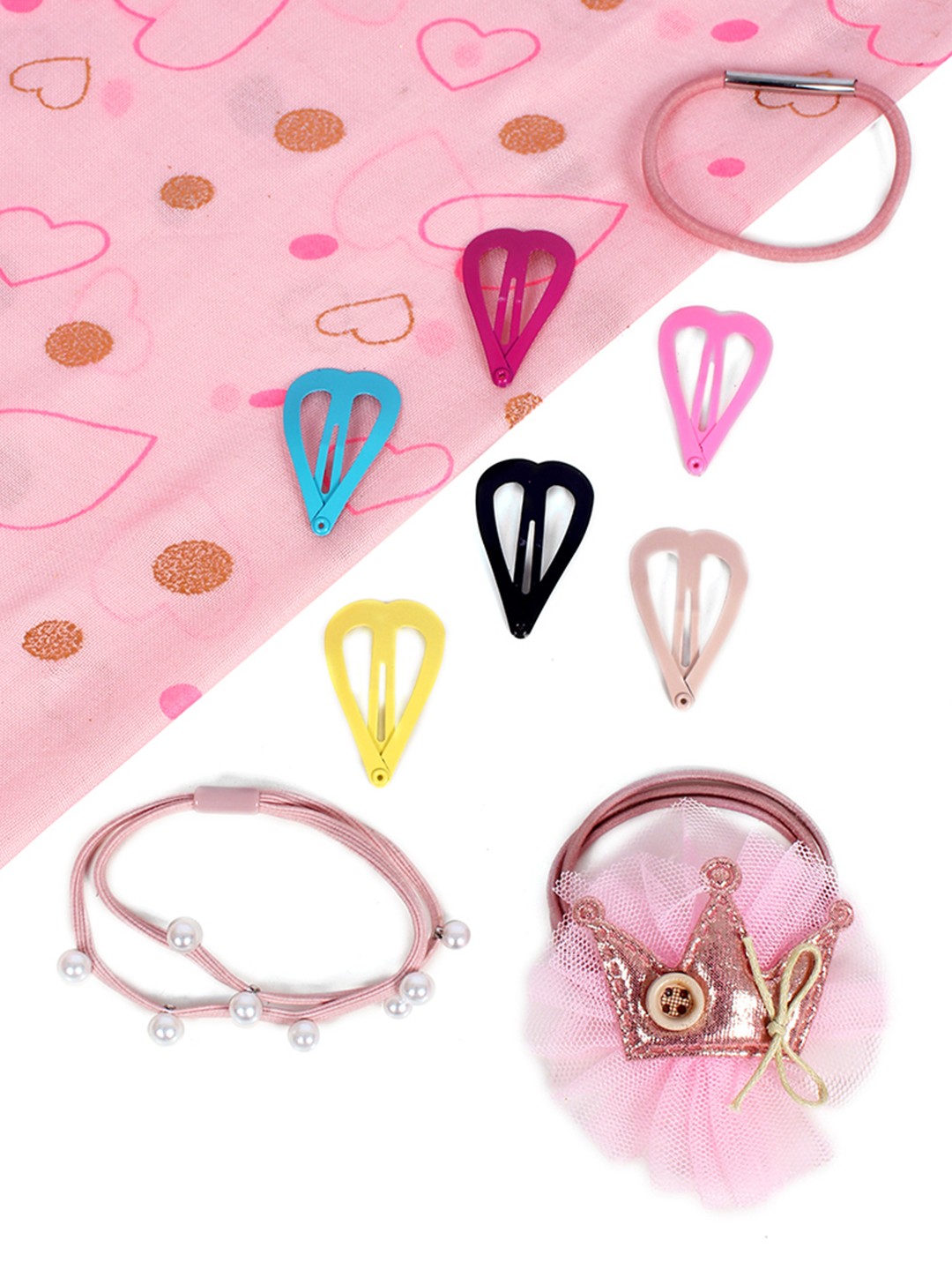 

lil' star Multicolor Hair Clips & Pearl Crown Hair Tie Set, Multi