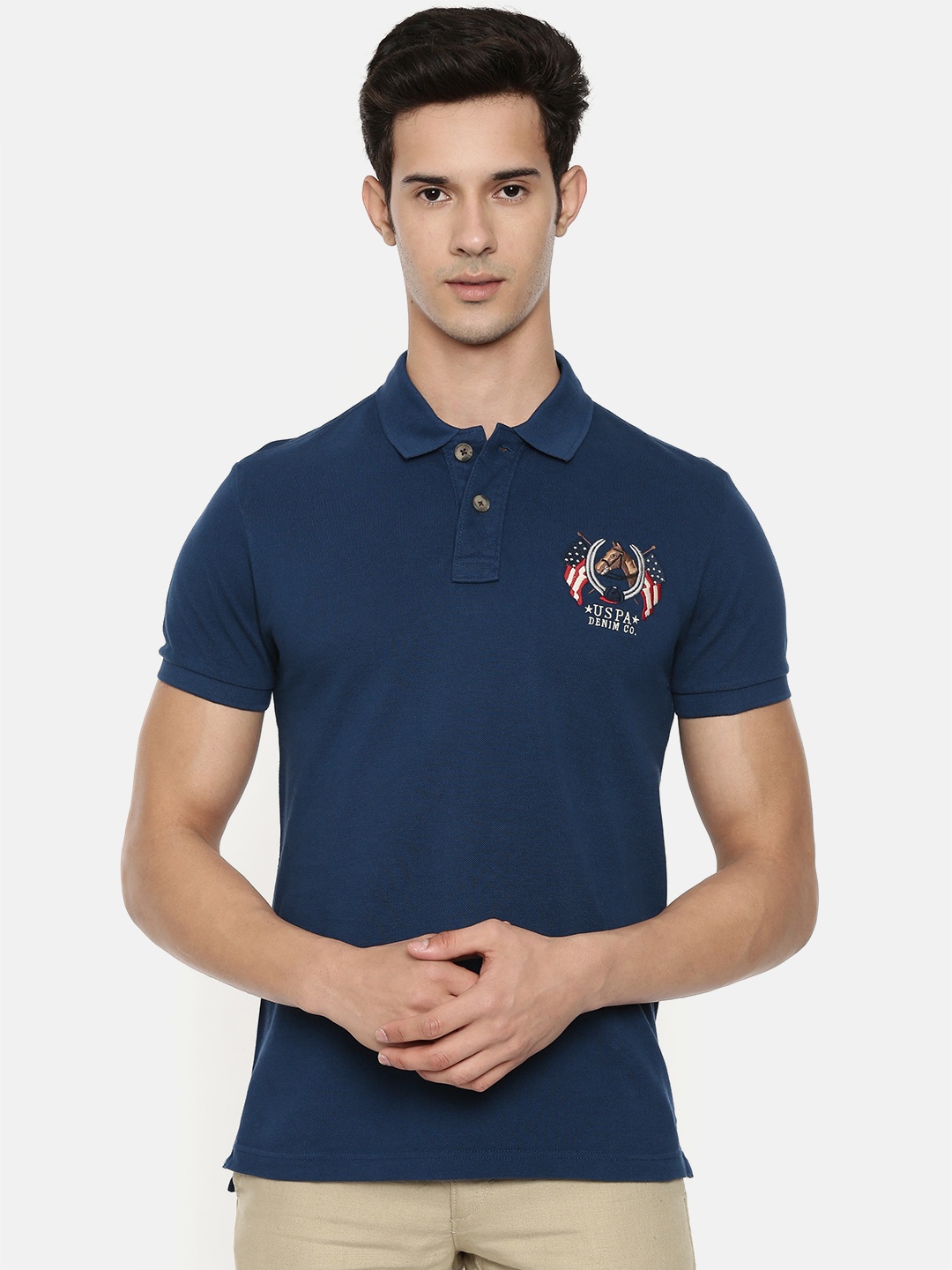 

U.S. Polo Assn. Denim Co. Men Navy Blue Polo Collar Cotton Pure Cotton T-shirt