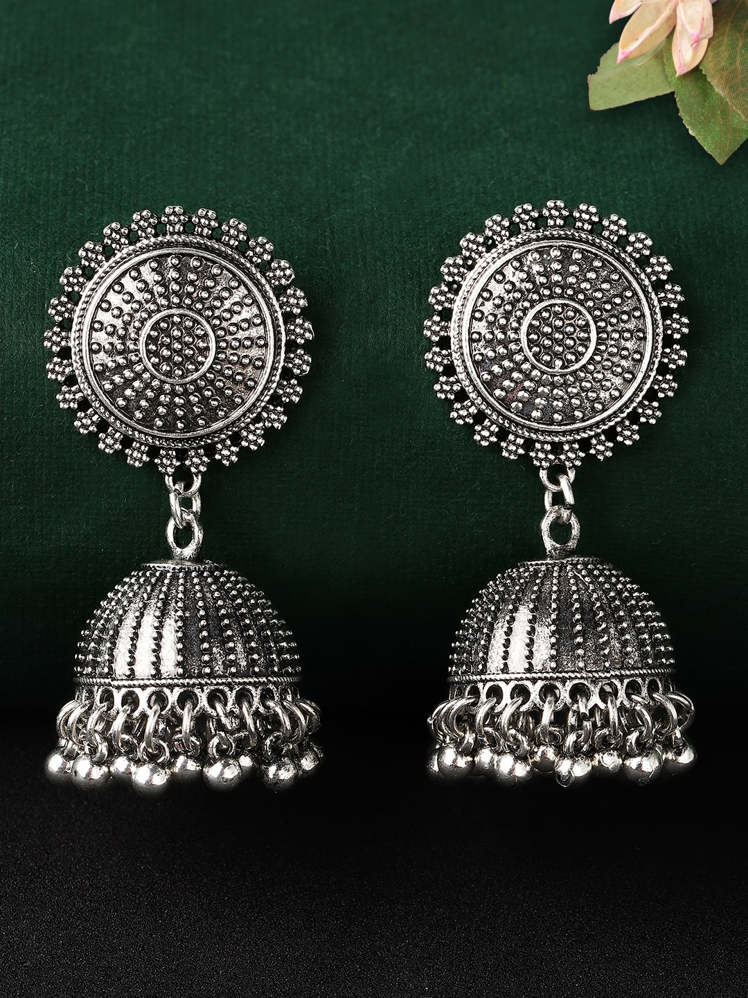 

Rubans Silver-Toned Oxidised Classic Jhumkas