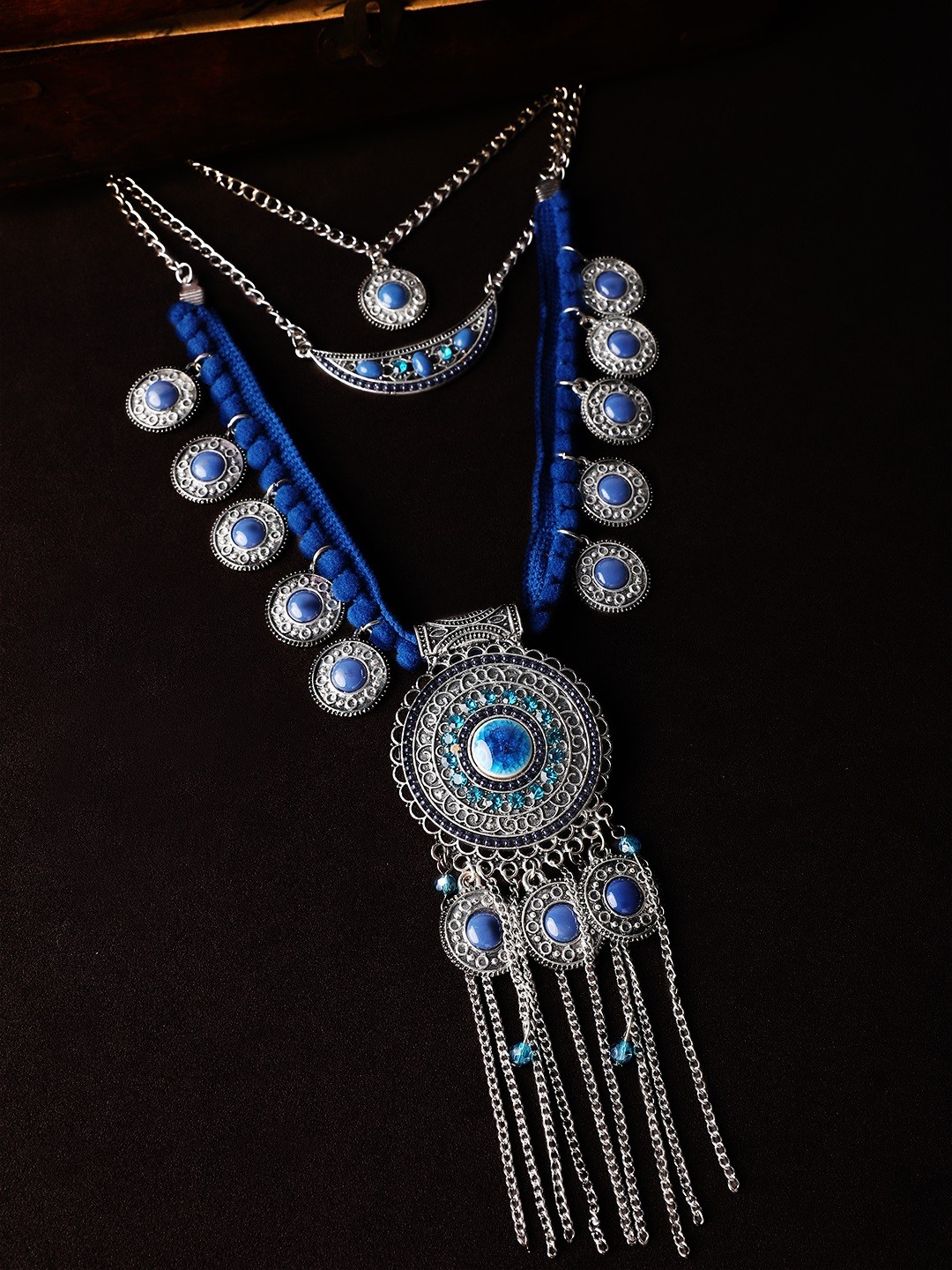

Rubans Oxidised Blue Necklace, Silver