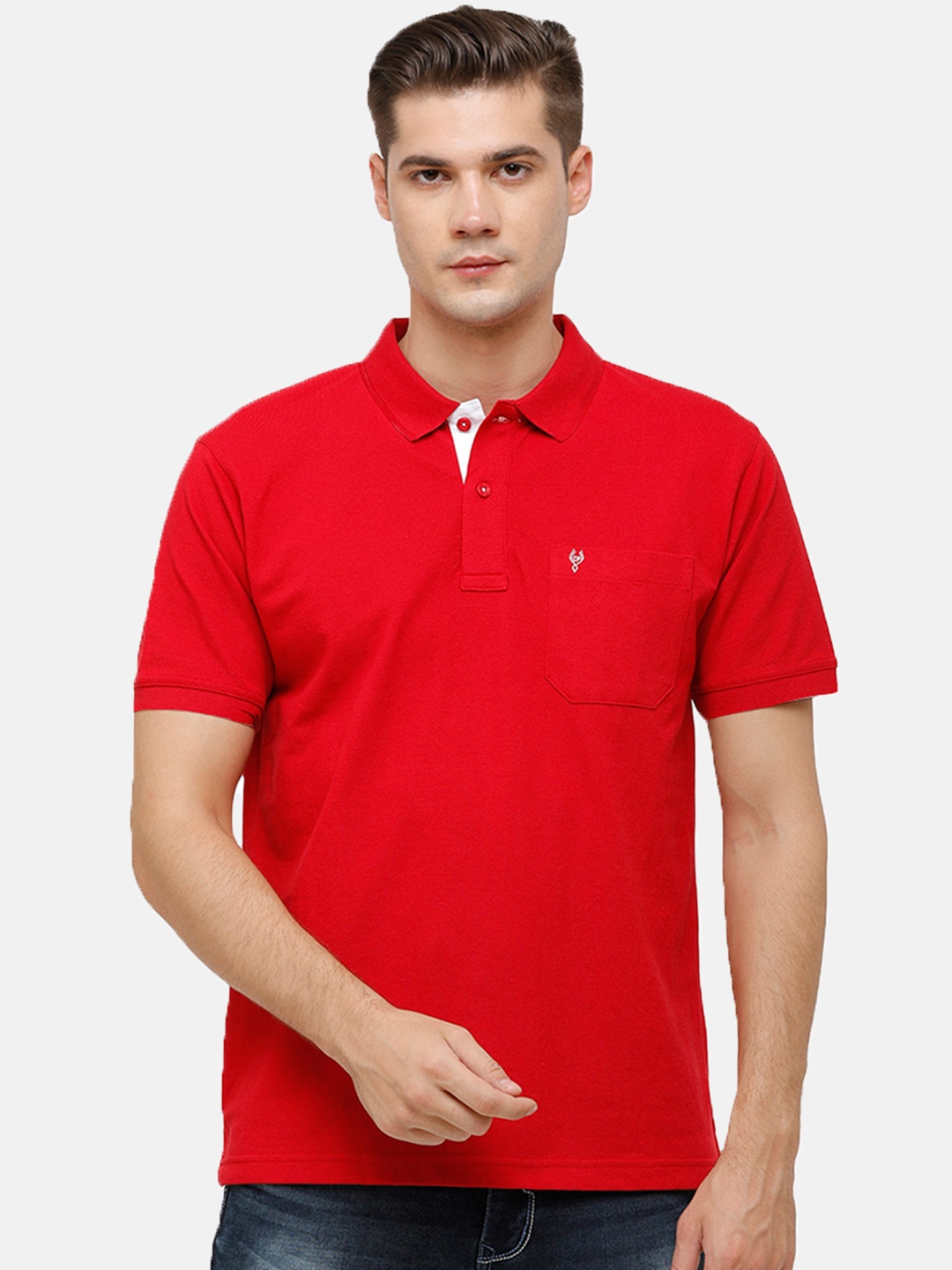 

Classic Polo Men Red Solid Polo Collar T-shirt