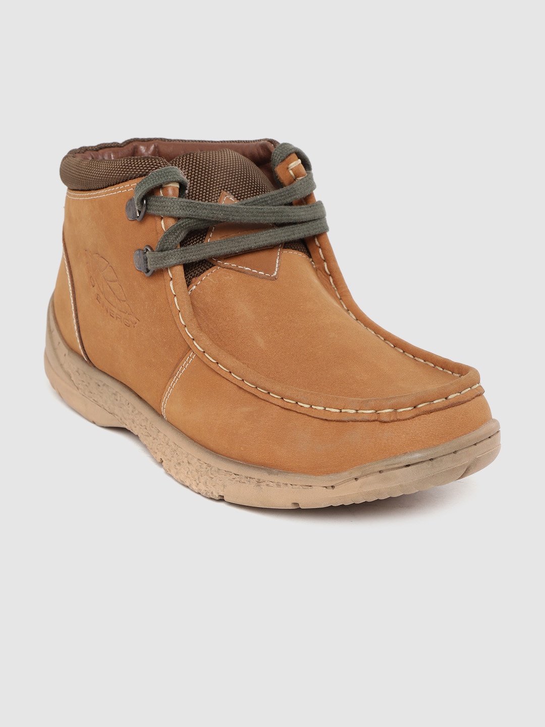 

Red Chief Men Tan Brown Solid Mid-Top Leather Flat Boots