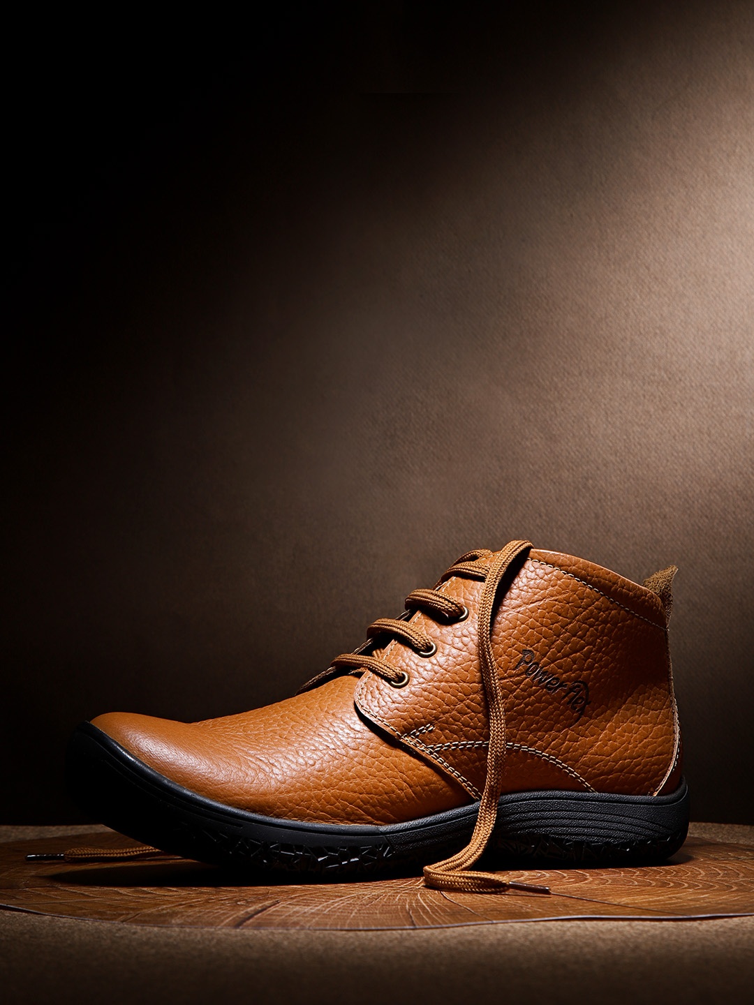 

Red Chief Men Tan Brown Solid Mid-Top Leather Sneakers