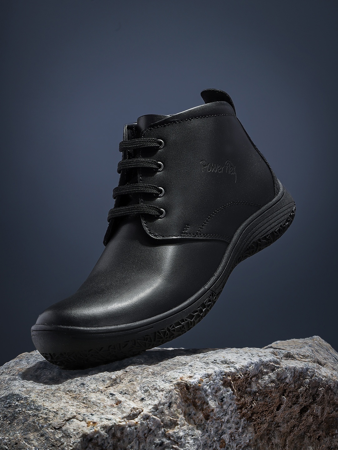 

Red Chief Men Black Solid Mid-Top Leather Flat Boots