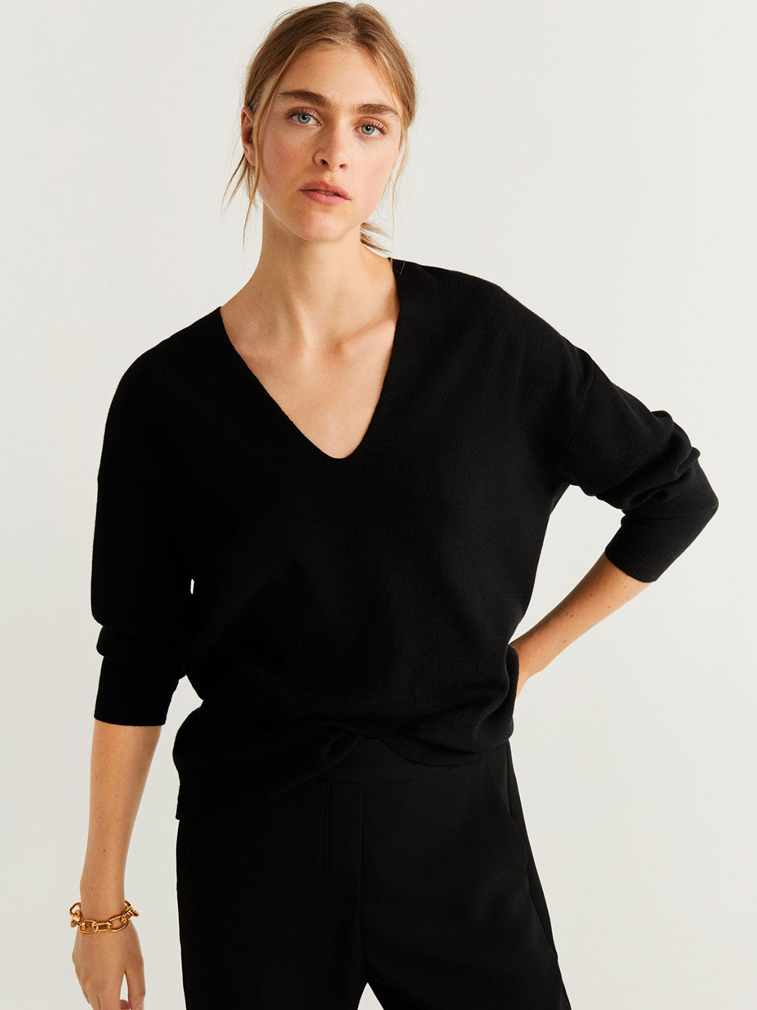 

MANGO Women Black Solid Sweater