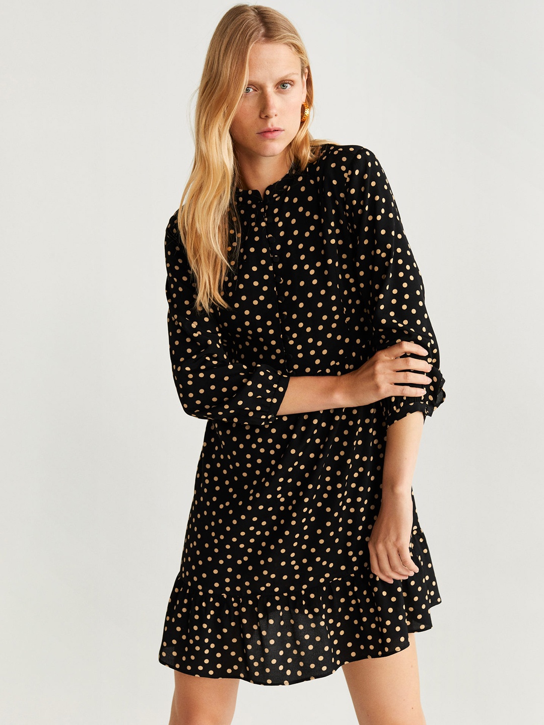 

MANGO Women Black & Yellow Printed A-Line Dress