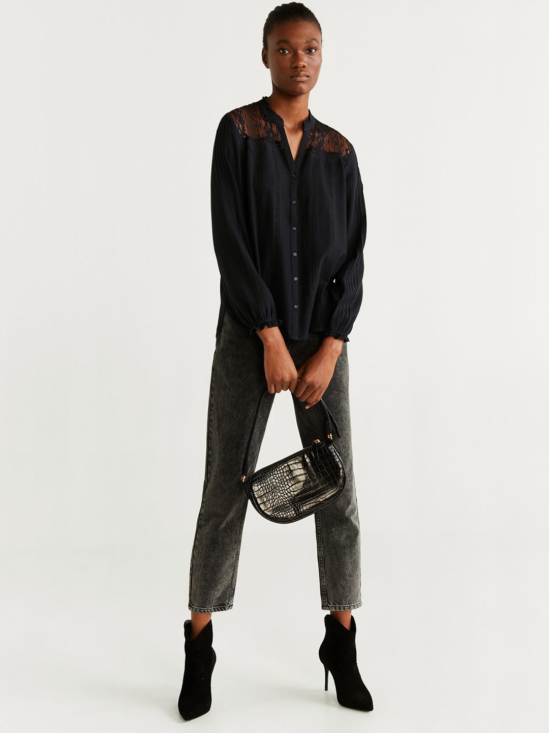 

MANGO Women Black Solid Shirt Style Top