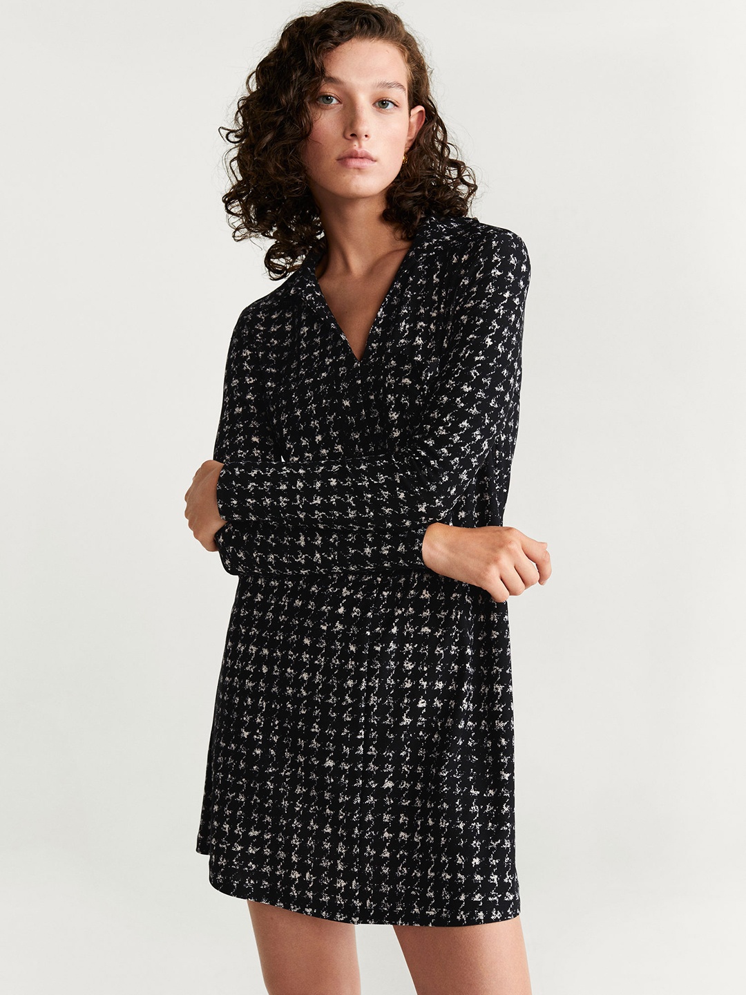 

MANGO Women Black & White Printed Shirt Dress