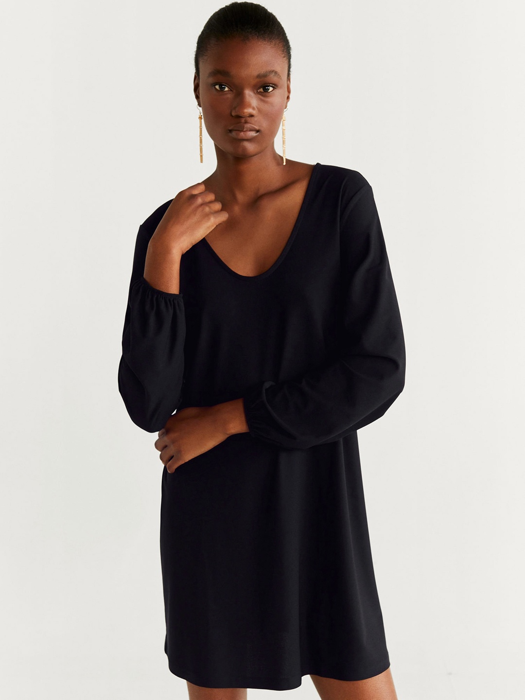 

MANGO Women Black Solid Shift Dress