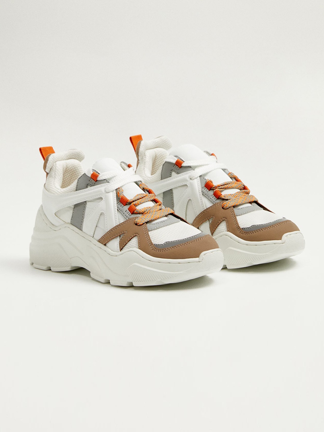 

MANGO Women White & Brown Colourblocked Sneakers