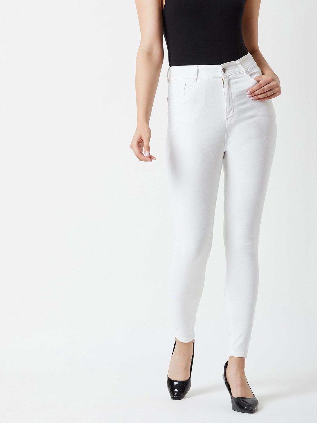 

Miss Chase Women White Skinny Fit High-Rise Clean Look Stretchable Jeans