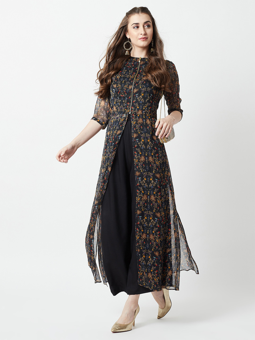 

Miss Chase Women Navy Blue Printed Maxi Top
