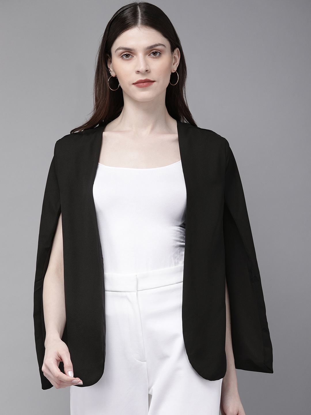 

SASSAFRAS Women Black Solid Cape Jacket