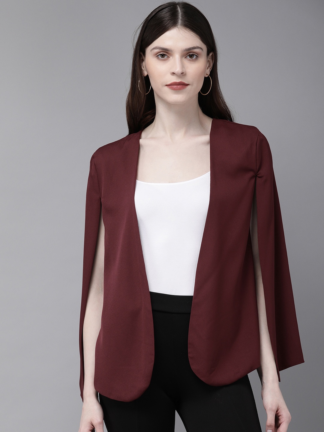 

SASSAFRAS Women Maroon Solid Cape Jacket