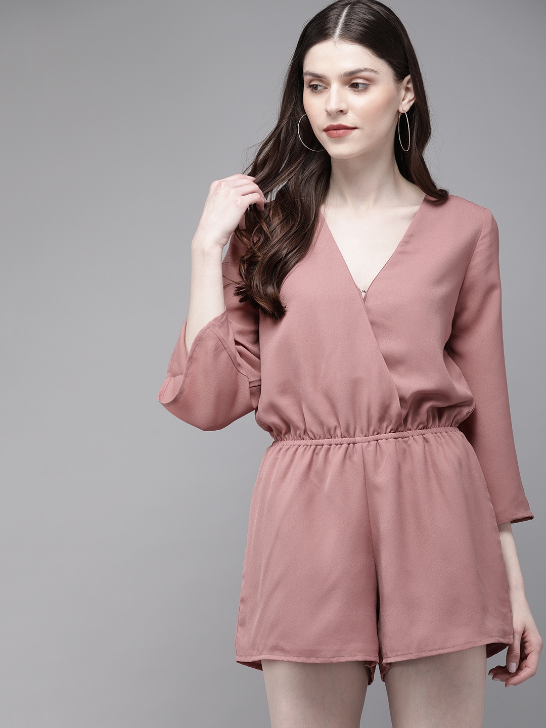 

SASSAFRAS Women Pink Solid Wrap Playsuit
