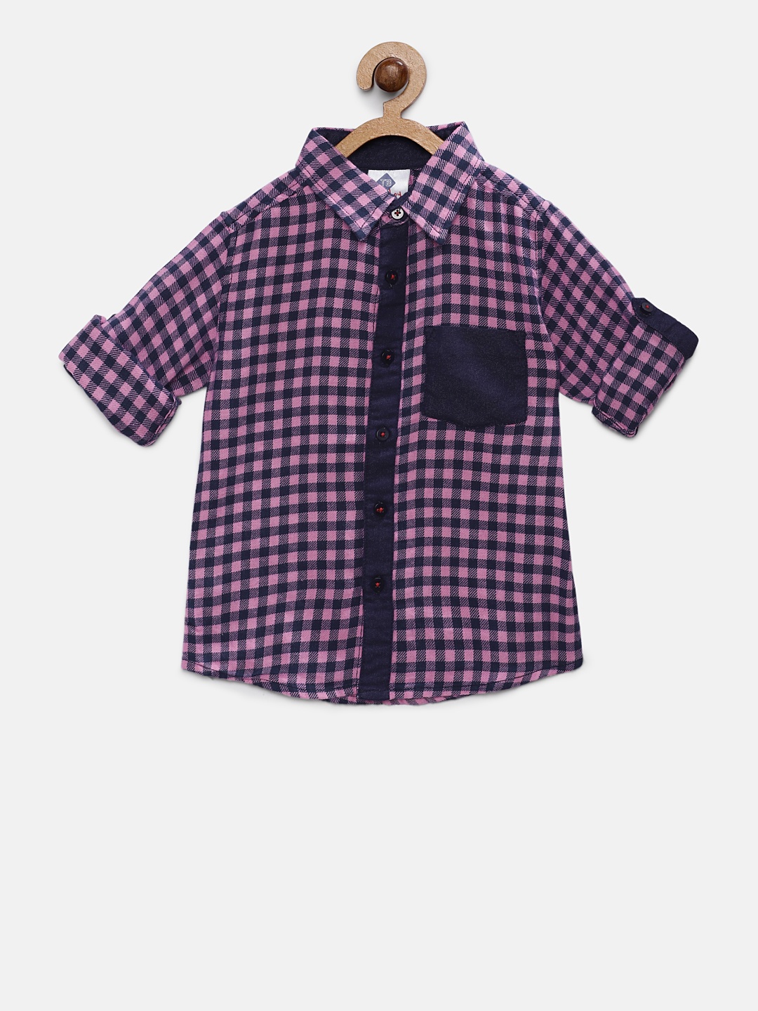 

TONYBOY Boys Pink & Navy Blue Regular Fit Checked Casual Shirt