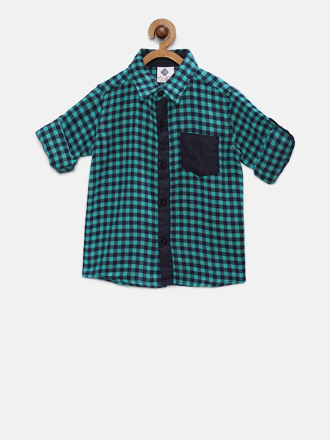 

TONYBOY Boys Green & Navy Blue Regular Fit Checked Casual Shirt