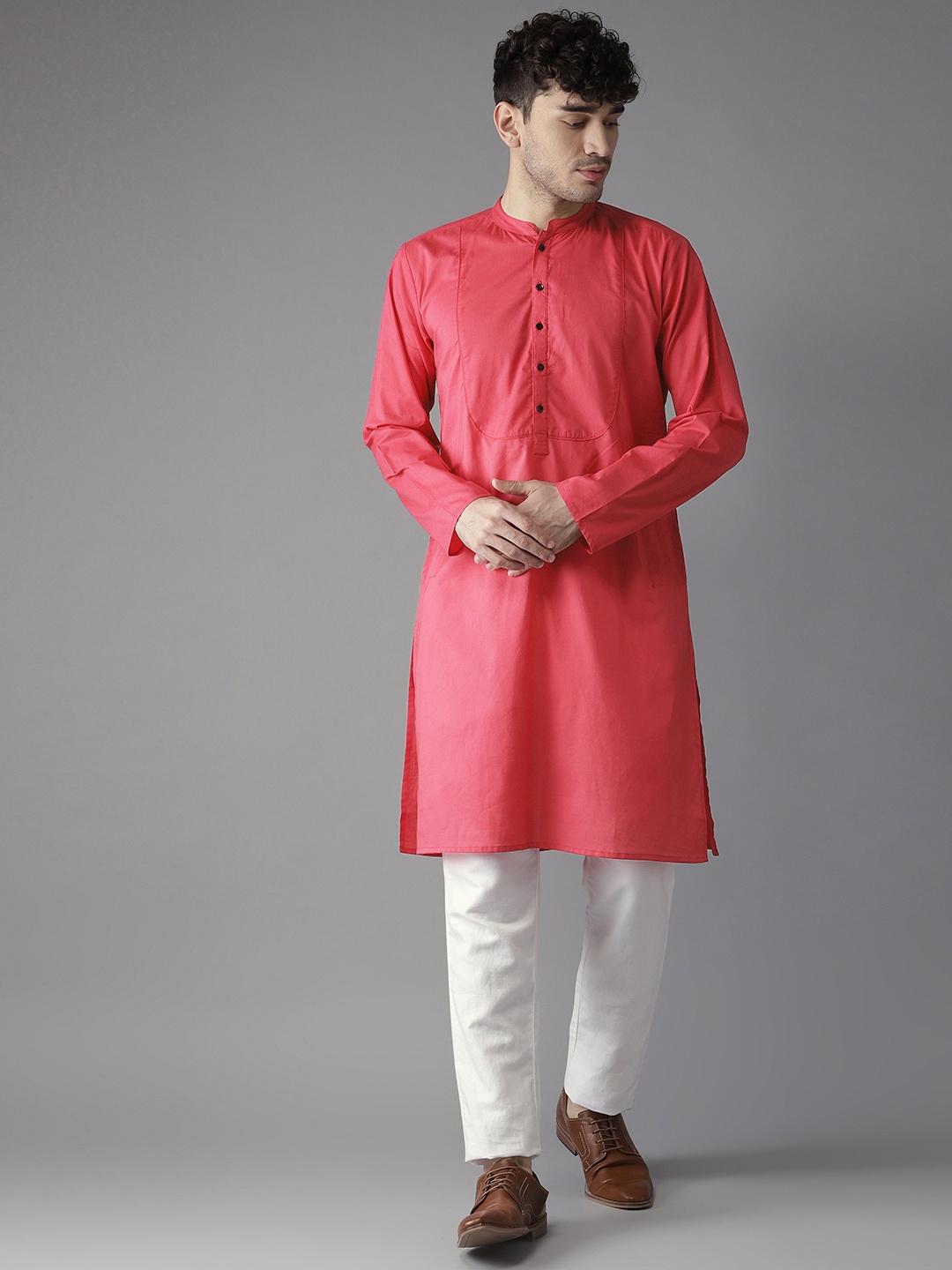 

Hubberholme Men Pink Solid Straight Kurta