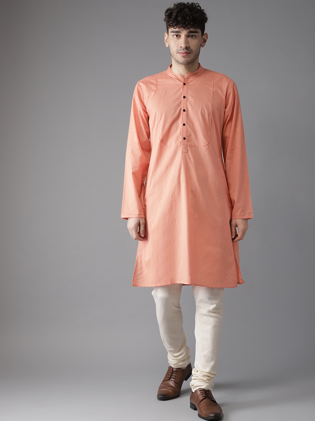 

Hubberholme Men Peach-Coloured Solid Straight Kurta