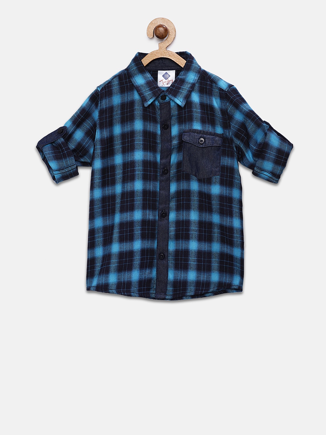 

TONYBOY Boys Blue & Black Regular Fit Checked Casual Shirt