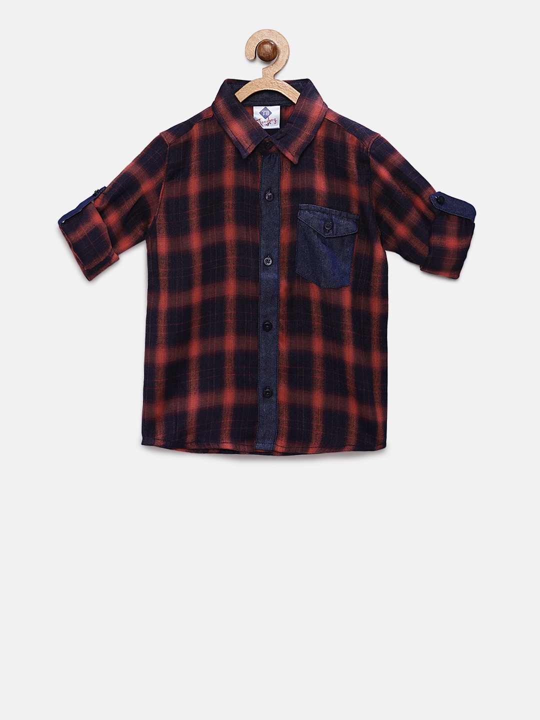 

TONYBOY Boys Orange & Black Regular Fit Checked Casual Shirt