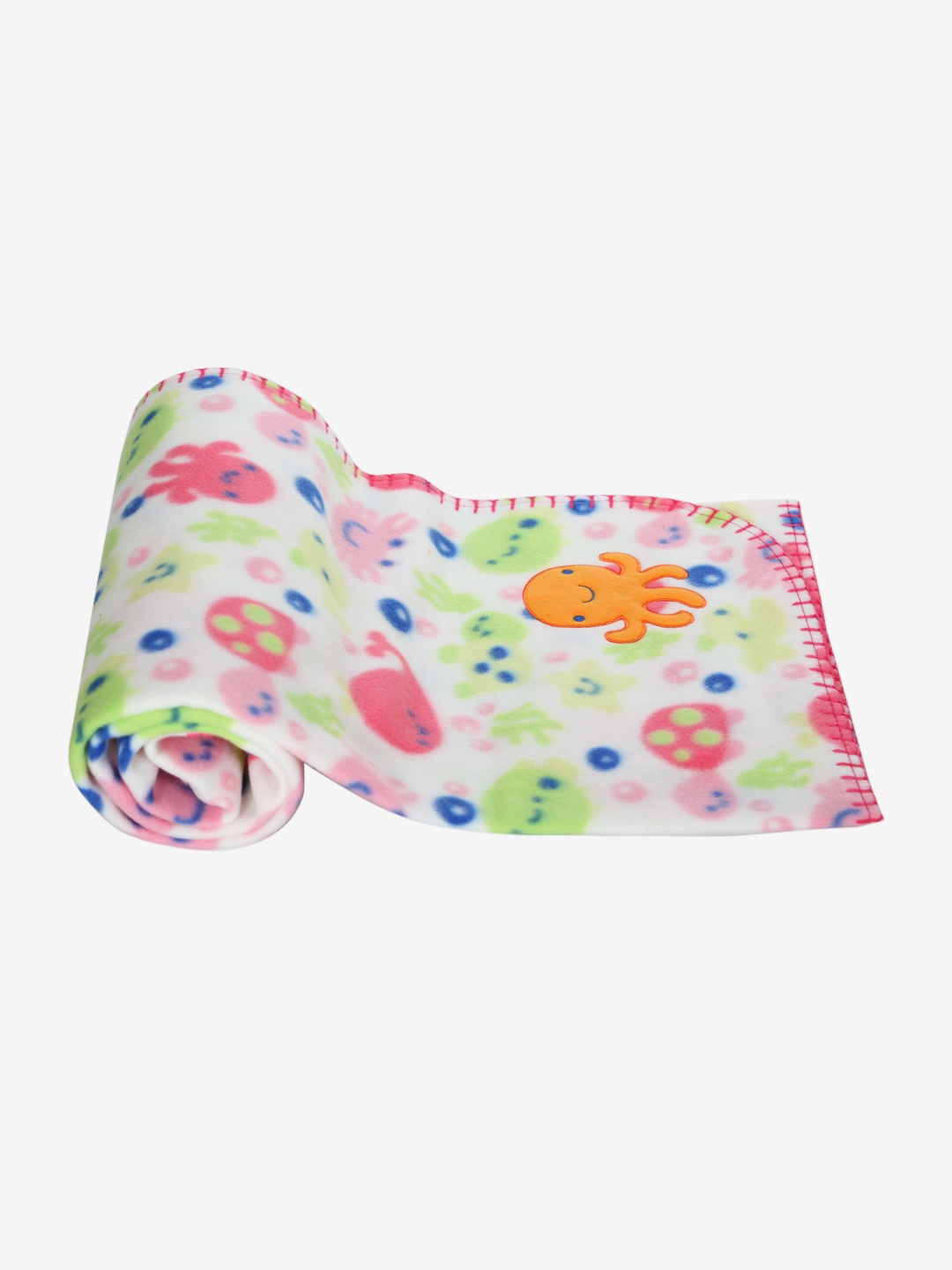 

MeeMee White & Pink Cartoon Characters Mild Winter 300 GSM Single Bed Blanket