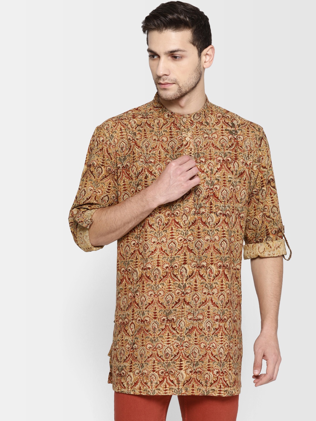 

Fabindia Men Brown Printed Straight Kurta