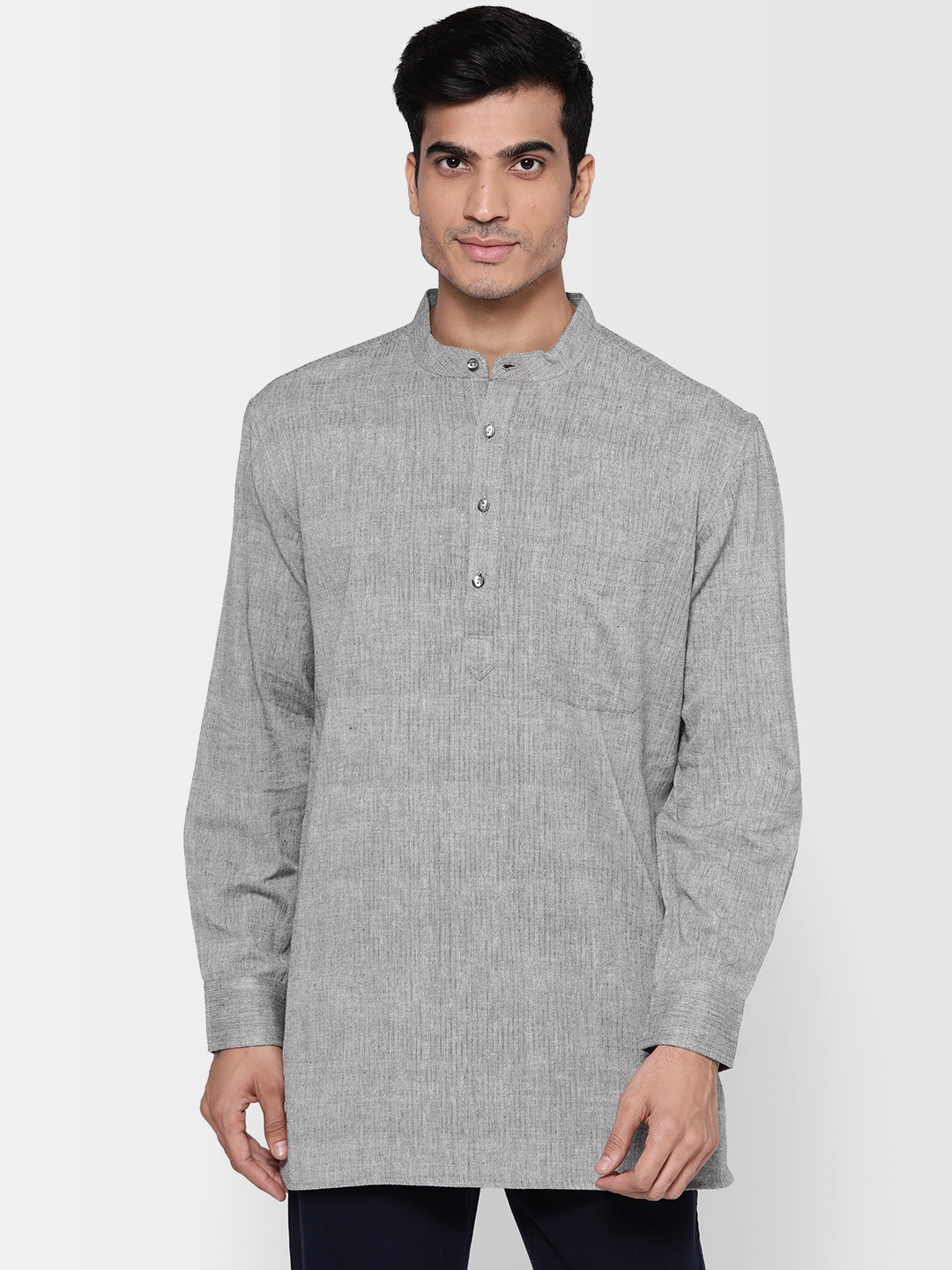 

Fabindia Men Grey Self Striped Straight Kurta