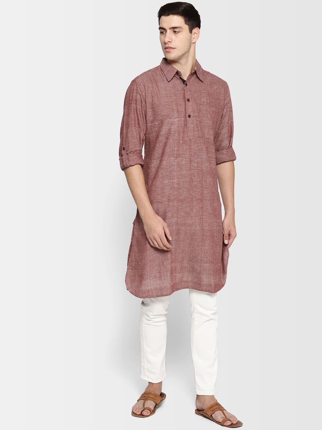 

Fabindia Men Maroon Solid Pathani Kurta