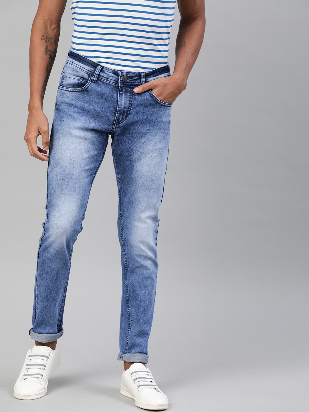 

American Crew Men Blue Slim Fit Mid-Rise Clean Look Stretchable Jeans