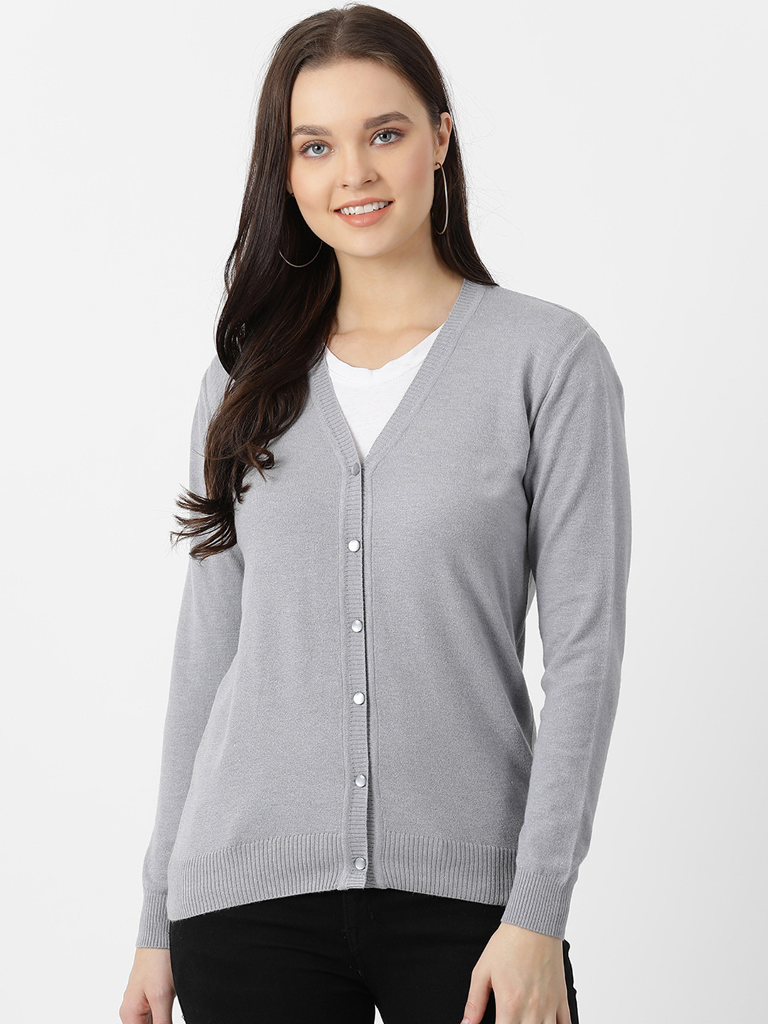 

Monte Carlo Women Grey Solid Cardigan Sweater