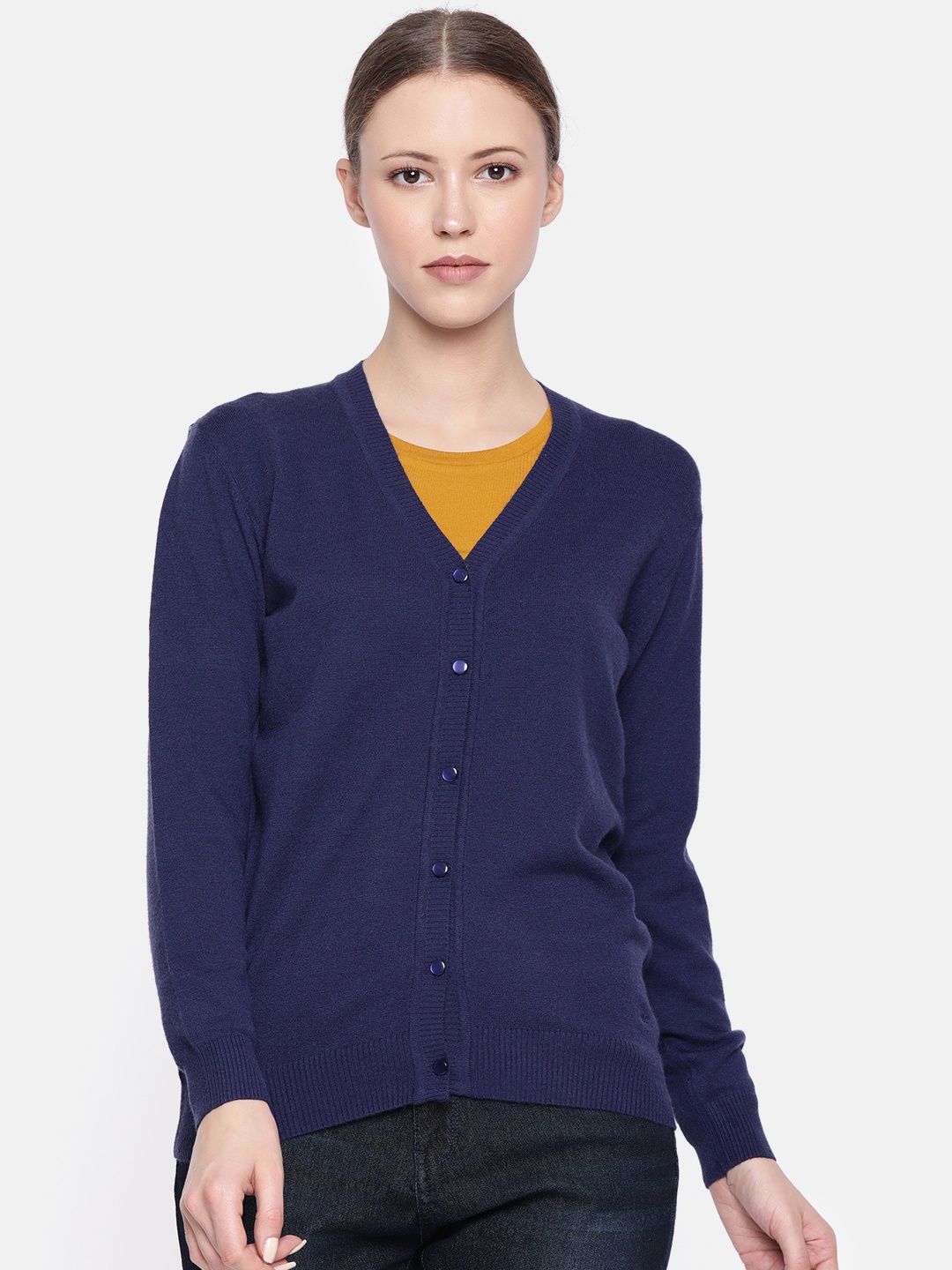 

Monte Carlo Women Navy Blue Solid Cardigan Sweater