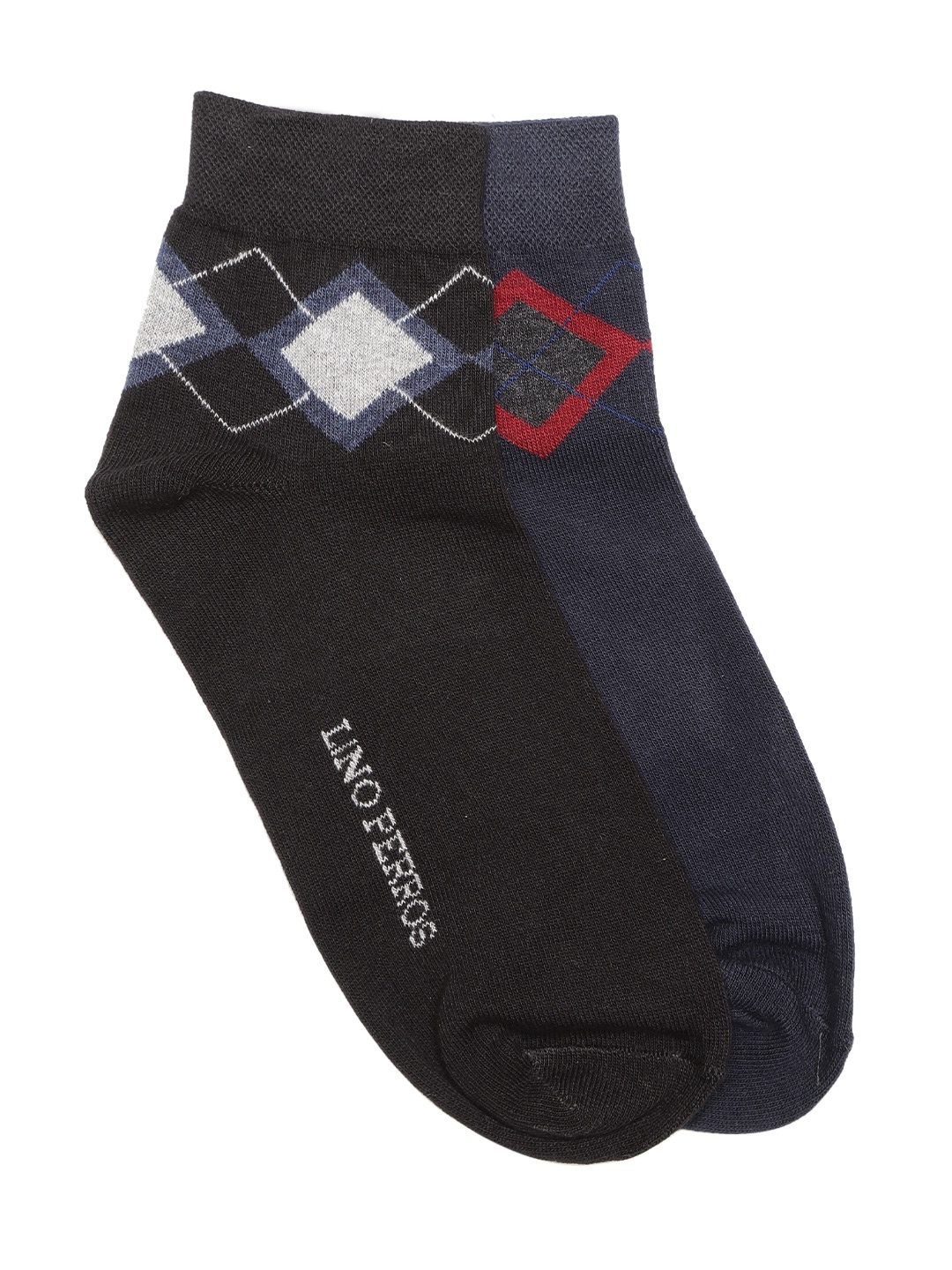 

Lino Perros Men Pack of 2 Argyle Patterned Ankle Length Socks, Black