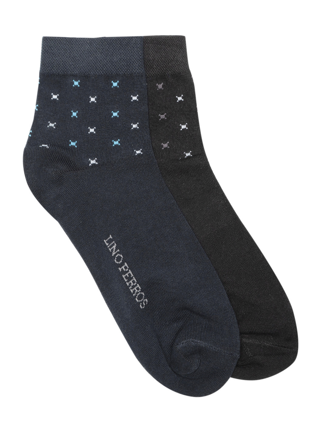 

Lino Perros Men Pack of 2 Patterned Ankle Length Socks, Black