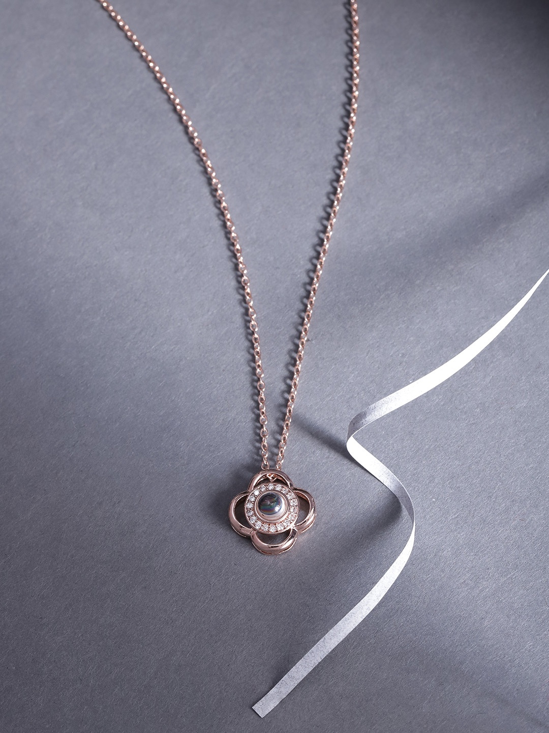 

Jewels Galaxy Rose Gold-Plated Stone Studded Handcrafted Minimal Necklace