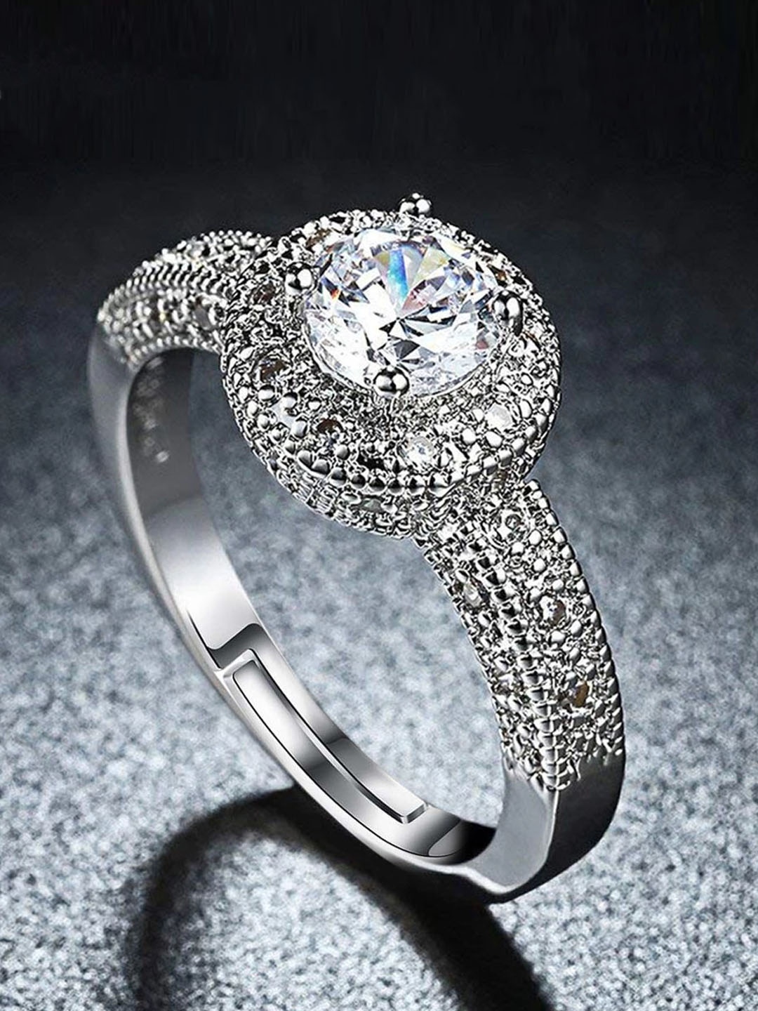 

Jewels Galaxy Silver-Plated Stone-Studded Handcrafted Adjustable Finger Ring